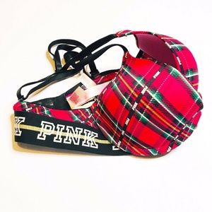 Victoria Secret 32B Bra PINK Red Plaid Christmas
